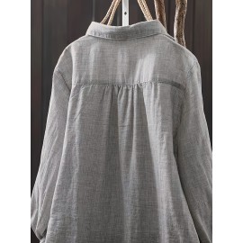 Plus Size, Vintage Long Sleeve Shirt, Casual Top
