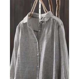 Plus Size, Vintage Long Sleeve Shirt, Casual Top