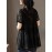Plus Size - Summer Women'S Lightweight Breathable V-Neck Contrast Lace Blouse - Long Sleeve Longline Top with Ruffled Hem, Elegant Solid Color for Casual & Formal Wear, Versatile Fashion, Sophisticated Detailing