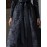 Plus Size, Women's Plus Size Black Floral Jacquard Satin Long Sleeve A-Line Stand Collar V Neck Dress