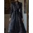Plus Size, Women's Plus Size Black Floral Jacquard Satin Long Sleeve A-Line Stand Collar V Neck Dress