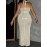 Plus Size Women's Sleeveless Halter Neck Sequin Dress - Elegant Bodycon Summer Party Dress with High Slit, Hand Wash Only, Formal Occasion Attire | Stretchy Fabric Gown
