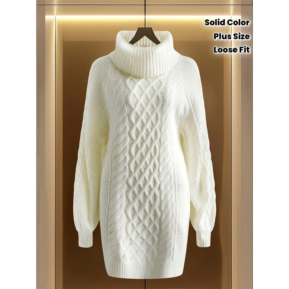 Women's Elegant High Neck Sweater Dress, Stretchy Long Sleeve Winter Dress with Round Neck, Loose Fit Solid Color Sweater Dress for Fall/Winter, Casual to Formal Wear, Plus Size