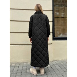 [Plus Size | Winter Coat] Plus Size Winter Coat - Women's Plush-Lined Thickened Warm Stand Collar for -10°C, Large Pockets, Machine Washable Elegant Outerwear in Brown & Maroon (Elegant Special Collection)