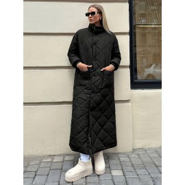 [Plus Size | Winter Coat] Plus Size Winter Coat - Women's Plush-Lined Thickened Warm Stand Collar for -10°C, Large Pockets, Machine Washable Elegant Outerwear in Brown & Maroon (Elegant Special Collection)