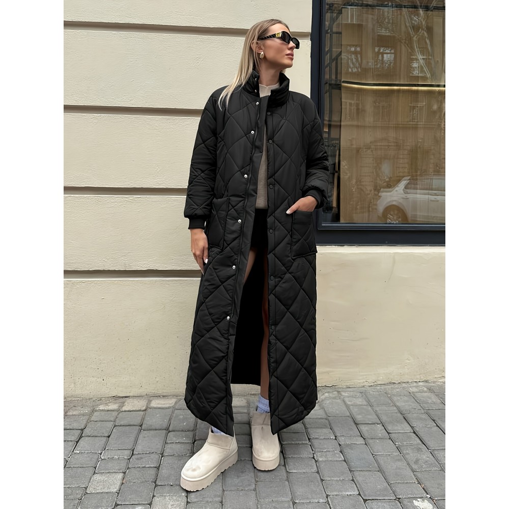 [Plus Size | Winter Coat] Plus Size Winter Coat - Women's Plush-Lined Thickened Warm Stand Collar for -10°C, Large Pockets, Machine Washable Elegant Outerwear in Brown & Maroon (Elegant Special Collection)